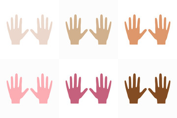 Hands colors of skin and race set. People of different nationalities. Creative social, national, racial concept icons symbols. Vector illustration.