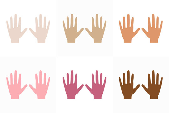 Hands colors of skin and race set. People of different nationalities. Creative social, national, racial concept icons symbols. Vector illustration.