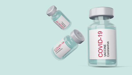 Covid-19 vaccine bottle, coronavirus vaccine, 3d rendering illustration