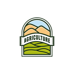 Agriculture logo design. Farmers' gardens are lush and green. farmers cultivate crops, utilization of natural resources. Classic style logo Vintage Rustic Western Retro Hipster Badge