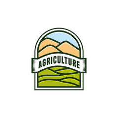 Fototapeta premium Agriculture logo design. Farmers' gardens are lush and green. farmers cultivate crops, utilization of natural resources. Classic style logo Vintage Rustic Western Retro Hipster Badge