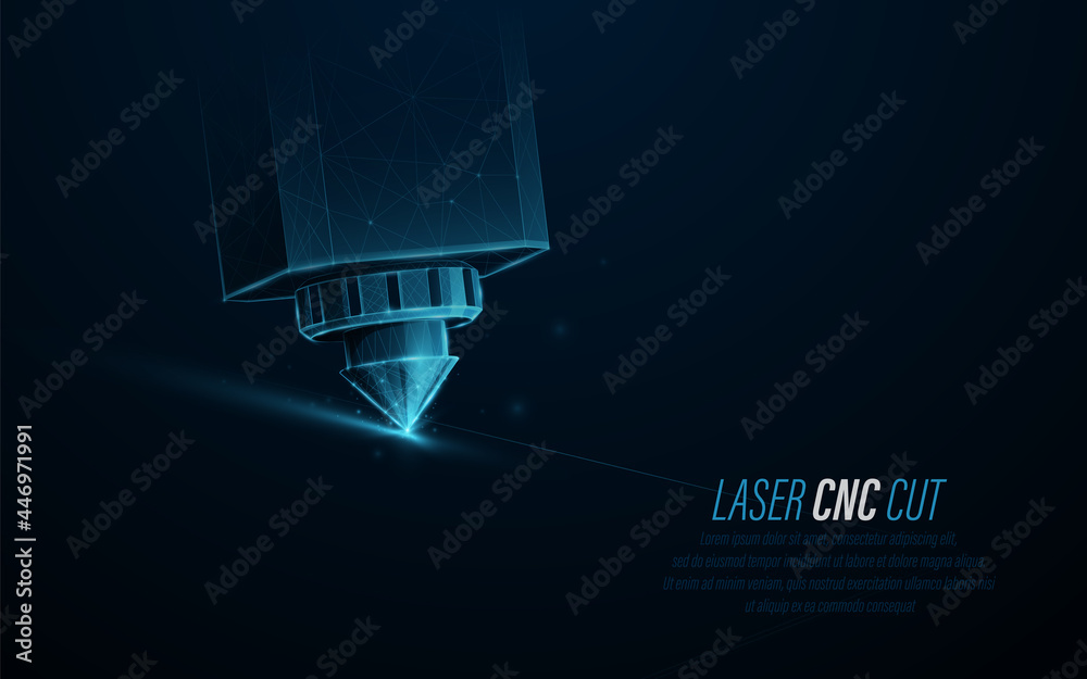 Leinwandbilder CNC Laser cutting of industrial technology. Low polygon line, triangles, and particle style design. Abstract geometric wireframe light connection structure