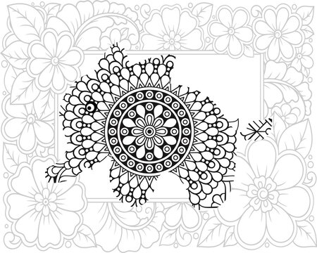 Coloring page with doodle style elephant in zentangle inspired style.
