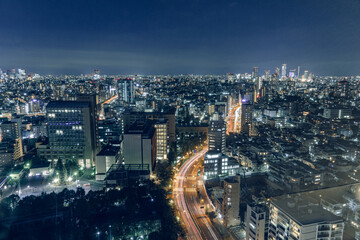 Obraz premium 夜の東京 街並み 道路