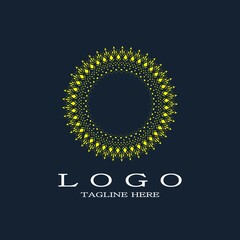 Fototapeta premium Luxury royal yellow circular ornament logo. Elegant round with abstract floral pattern. Mandala design concept.