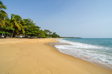 A beautiful empty beach in Sierra Leone, West Africa - obrazy, fototapety, plakaty