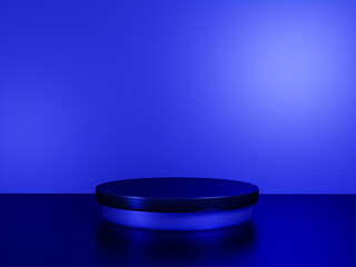 Scene with dark blue color podium for mock up presentation in minimalism style with copy space, 3d render abstract background