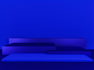 Scene with dark blue color podium for mock up presentation in minimalism style with copy space, 3d render abstract background