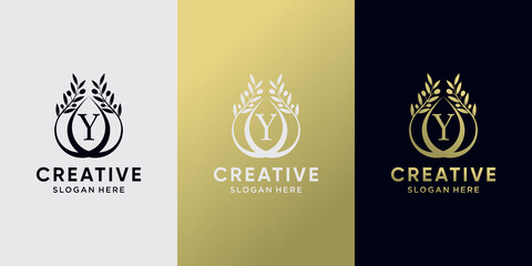 Creative olive oil logo design initial letter y with line art style. icon logo for business company