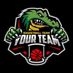 Crocodile mascot for a basketball team logo. Vector illustration. Great for team or school mascot or t-shirts and others.