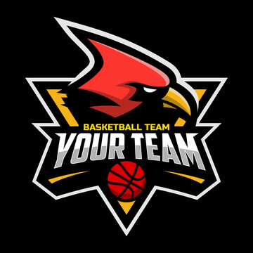 Cardinal mascot for a basketball team logo. Vector illustration. Great for team or school mascot or t-shirts and others.