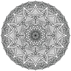folk style mandala with  ornaments for coloring on a white background, vector