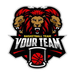 Three lions mascot for a basketball team logo. Vector illustration. Great for team or school mascot or t-shirts and others.