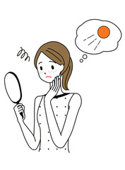 しみ・そばかすに悩む女性のイラスト