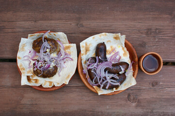 georgian food. grilled abkhazura in a ceramic bowl