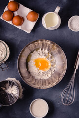 Table with baking products and tools.