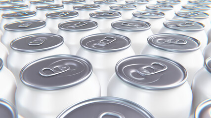 3D render of the milky white aluminum drink cans
