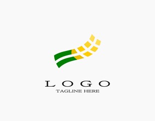 Simple modern paddy logo. Minimal design icon with the wavy style of green and yellow lines. 