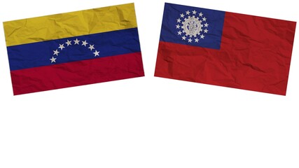 Myanmar Burma and Venezuela Flags Together Paper Texture Effect  Illustration