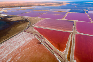 Aerial view of salt pans at Walvis Bay in Namibia, southwest Africa.