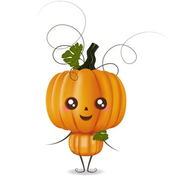 halloween pumpkin with leaves face legs hands