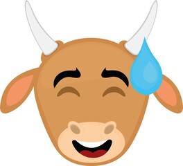 Vector emoticon illustration of a cartoon cow's face with an expression of shame and a drop of perspiration falling from its head