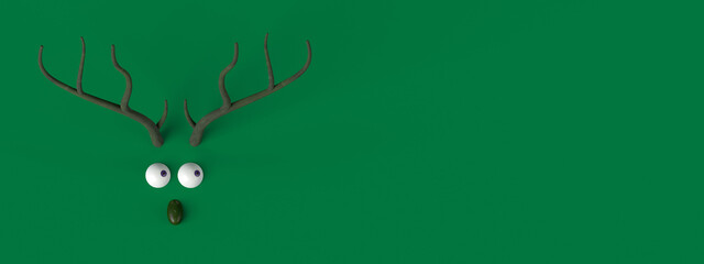 Christmas toy abstract reindeer banner. Copy space. 3d illustration.