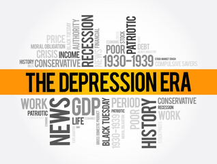The Depression Era word cloud collage, education concept background