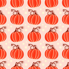 Orange pumpkins on a light background. Vector seamless pattern