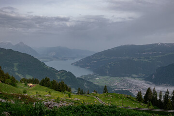 Schynige Platte, Bernese Oberland, Switzerland - Aerial Panorama View with Lauterbrunne Valley and...