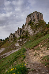 Schynige Platte, Bernese Oberland, Switzerland - Aerial Panorama View with Swiss Alps Eiger, Mönch...