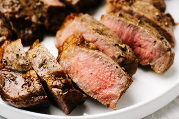 Closeup of sliced flat iron steak