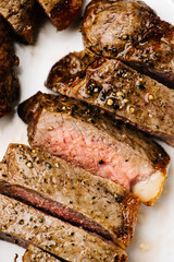 Close-up of sliced flat iron steak