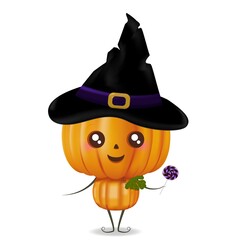 Pumpkin in a black hat with a lollipop 