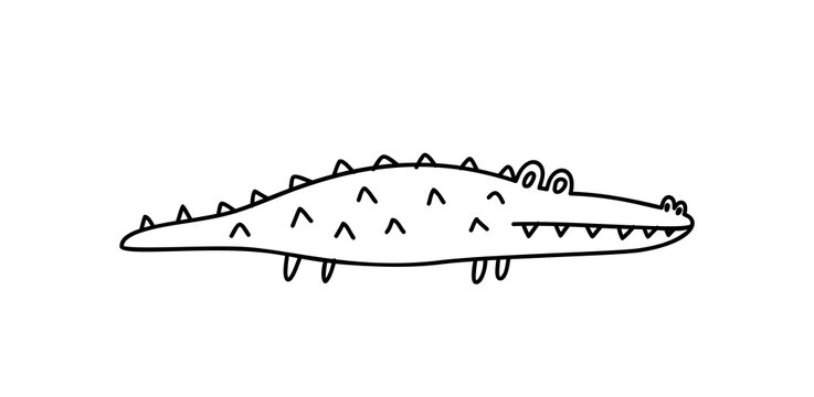 Stylized cartoon crocodile or alligator. Surprised weird crocodile, childish illustration animal. Minimalistic character.Vector stock illustration hand drawn, on a white isolated background