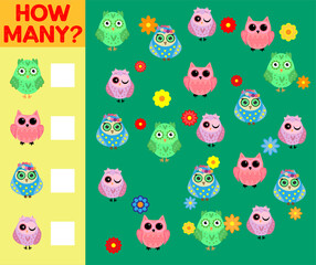 Fototapeta premium Cartoon Illustration of Educational Counting Activity Game for Children with Bird Characters