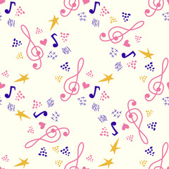 Classic musical patterns, with sheet music and treble clef, great designs for any purpose. Abstract retro texture.