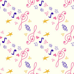 Classic musical patterns, with sheet music and treble clef, great designs for any purpose. Abstract retro texture.