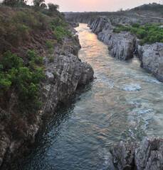 River through marble rock