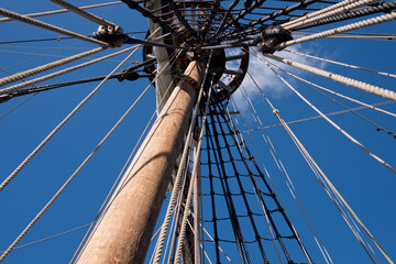 rigging of a sailing ship, Hoorn, Holland  - obrazy, fototapety, plakaty