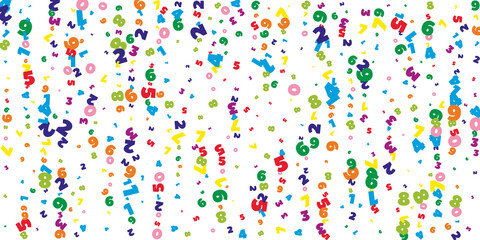 Falling bright numbers. Math study concept with flying digits. Bewitching back to school mathematics banner on white background. Falling numbers vector illustration.