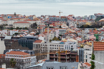 Fototapeta na wymiar Panoramic view of the city of Lisbon from the viewpoint of São Pedro de Alcântara, Portugal.