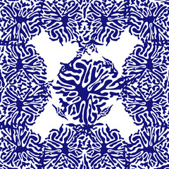 Splash seamless pattern, tiles in blue, indigo