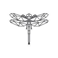 Dragonfly Geometric Drawing Tattoo or Logo. Blackwork.