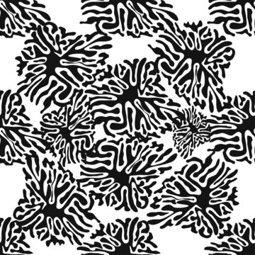 Stylish doodle seamless pattern with splash pattern black on white background. Abstract wallpaper, fabric.