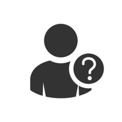 User Question icon. Profile details, help, faq icon. Profile information. Male account with question mark vector sign