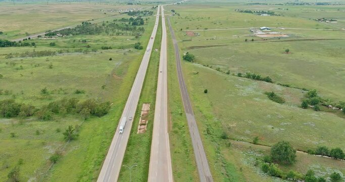Aerial panoramic view 40 interstate highway with near Shamrock Texas USA