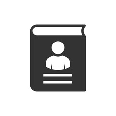 Address book icon. Contact note illustration. Phone book. Book with human icon. Diary, notebook symbol