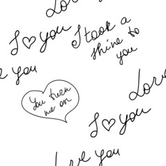 love you hearts romantic pattern on white background. black and white seamless pattern for wallpaper, textiles, packaging, scrapbooking, foil stamping.