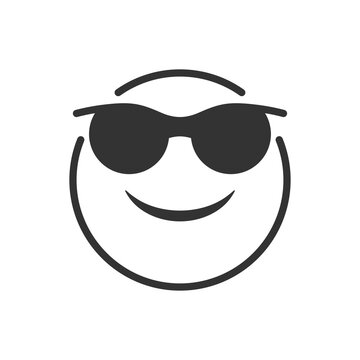 Emoji sunglasses smiley. Cute smiling emoticon wearing black sunglasses, emoji, smiley icon